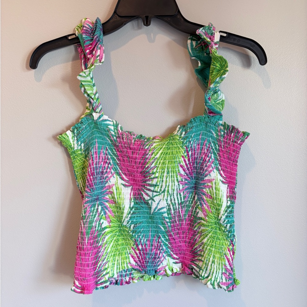 Rose Olive Tank Top Womens Medium Ruffle Crop Festival Coconut Hawaiian Milkmaid